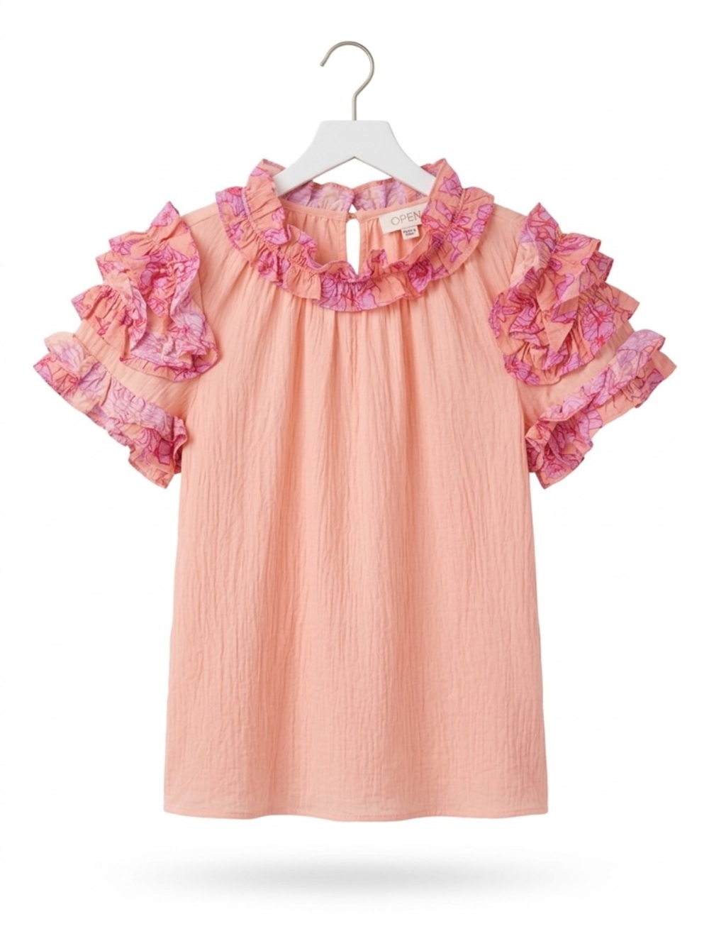 ODDY Coral Sherbet Flutter Sleeve Ruffled Blouse - Picture 3 of 4